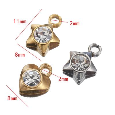 20pcs Stainless Steel Rhinestone Love Hearts Charms Pendants for Earrings Necklace Bracelet DIY Jewelry Making Accessories