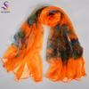 [BYSIFA] Orange Women Mulberry Silk Scarf Printed 170*105cm Fashion Water Ink Painting Luxury Scarves Shawl For Spring Autumn