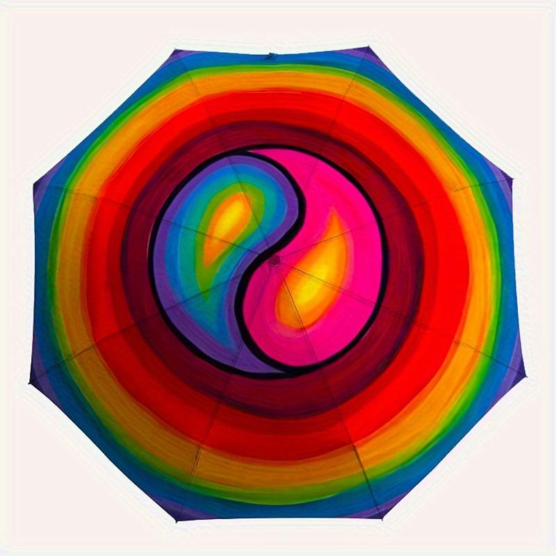 

1pc Rainbow Circle Automatic Folding Umbrella, Portable & Foldable Design with 8 Ribs, Casual Outdoor Accessory Halloween and Christmas gift