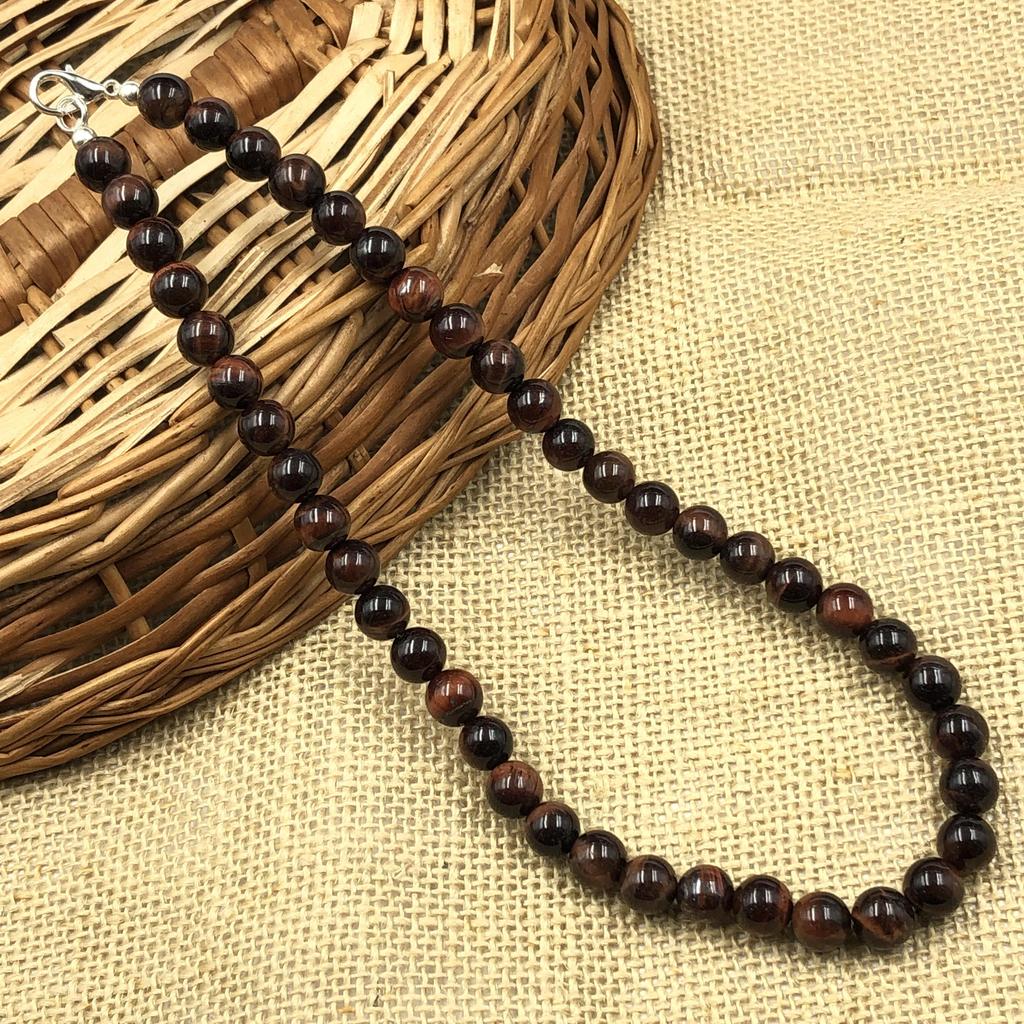 8mm Pedra Natural Olho de Tigre Estrela Vermelha Contas Redondas Joias Artesanais Colar Bonito 17-20" Presente de Aniversário Para Ela 8BN-56