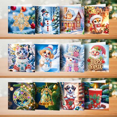 12Pcs Christmas Special Shape Bird Diamond Handmade Card Diamond Daily Wish Card Diamond Painting Greeting Card for Adults Kids