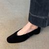 Fashion Black Suede Women Pumps Vintage Square Toe Commuter Single Shoe Fashion Slip on Thick Heeled Shoes for Women Shallow Heels Women