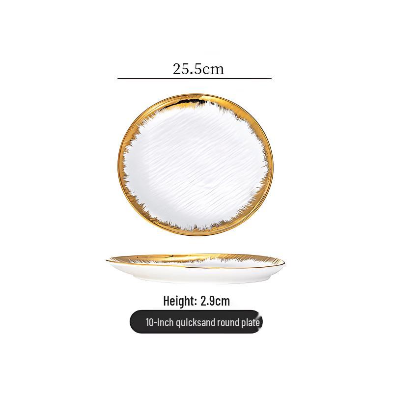 Diruien Ceramic White Gold-Plated Round Dinner Plate