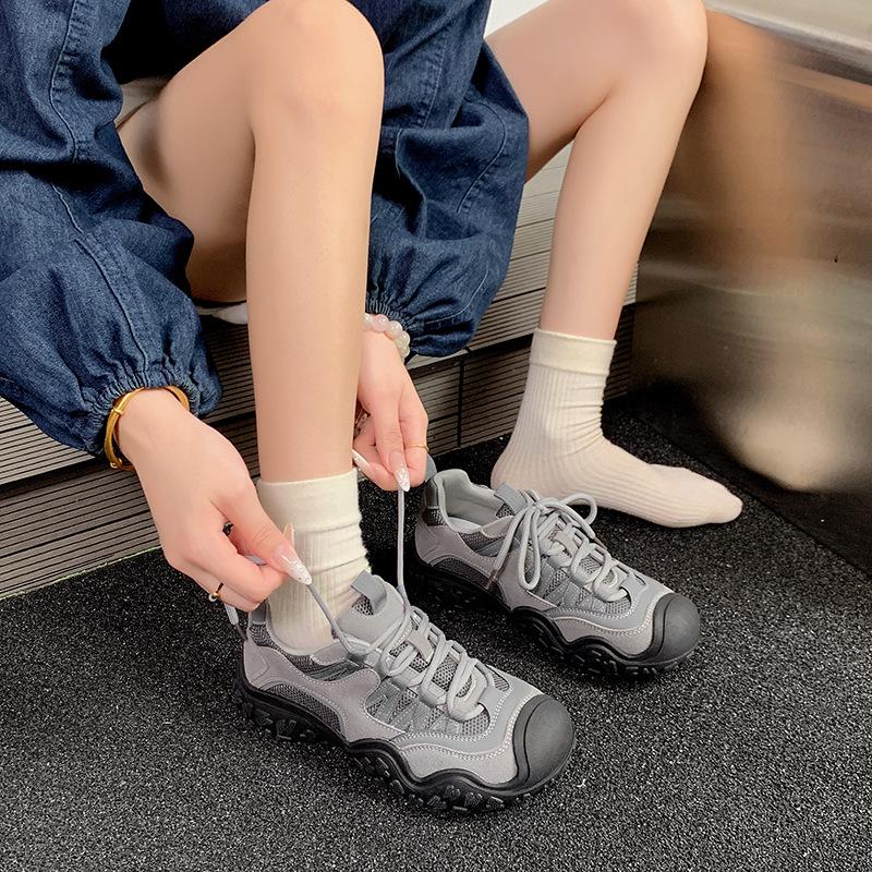 Black dad shoes American retro ugly cute hiking shoes women's 2025 popular breathable thick-soled lightweight non-slip sneakers