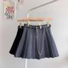 Fashion Chain Skirt High Waist and Slim A-line Skirt Hip-hop Punk Chain Belt Punk Wind Accessories Pleated Skirt