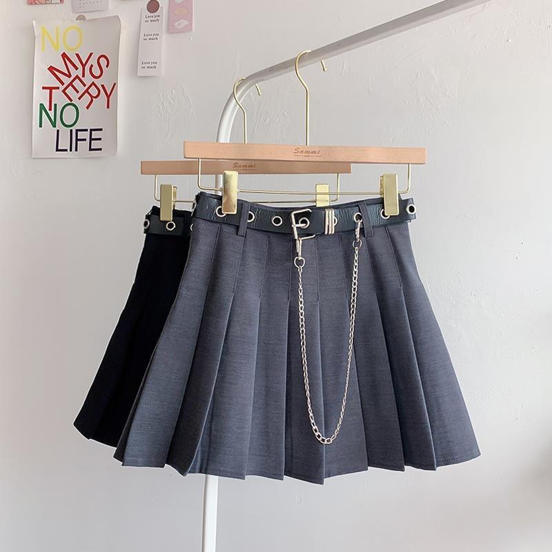 Fashion Chain Skirt High Waist and Slim A-line Skirt Hip-hop Punk Chain Belt Punk Wind Accessories Pleated Skirt