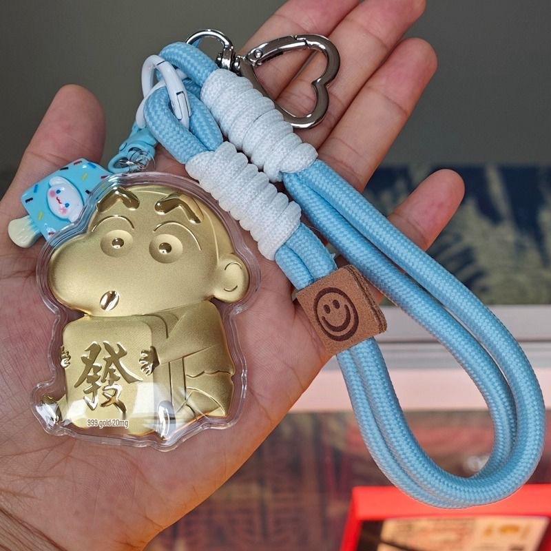 999 Pure Gold Crayon Shin-chan Cartoon Charm Pendant: Keyring & Phone Chain Accessory