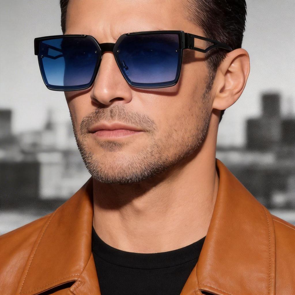 New metal sunglasses men's box high-end sense large frame European and American glasses anti-ultraviolet driving tide