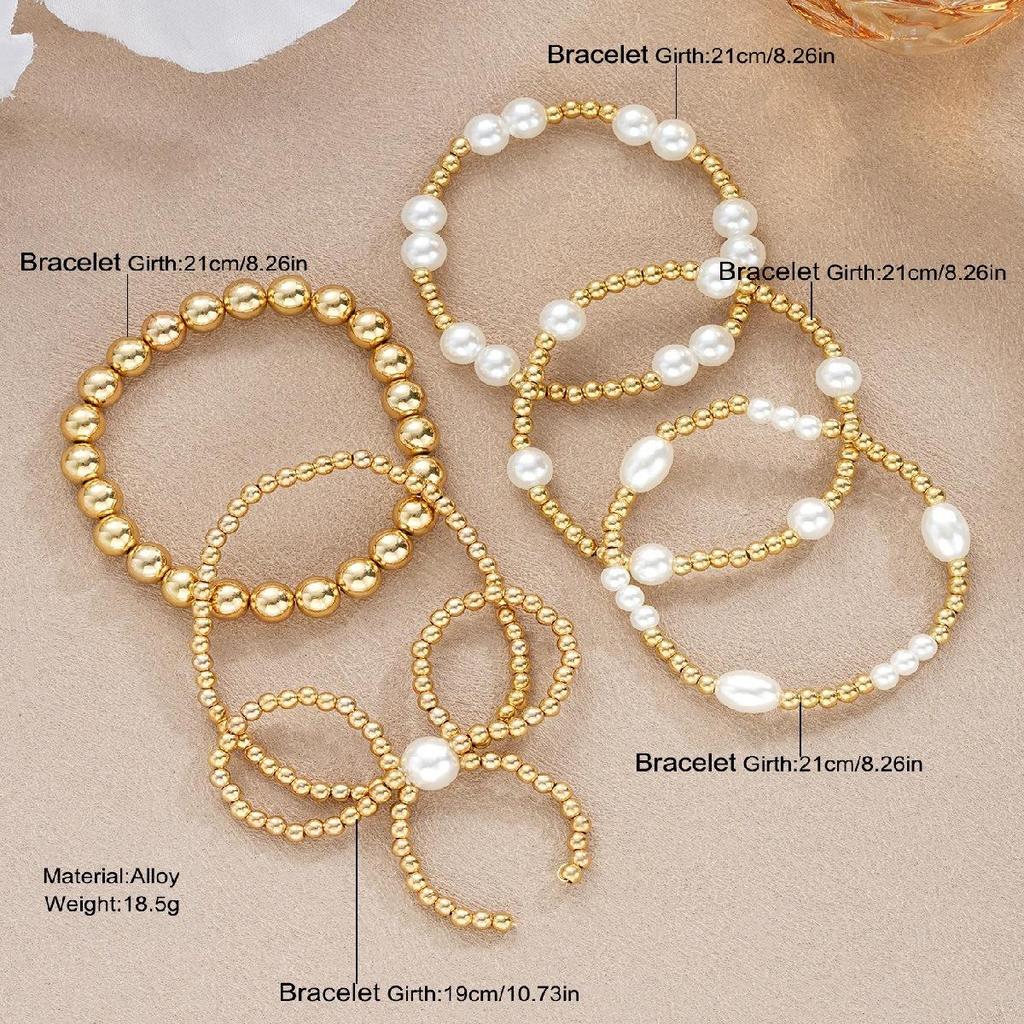 Bow Bracelet for Women Stackable Gold Bowknot Ribbon Beaded Bracelet Sets