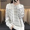 DAFIFY Women's Fashion Casual Fall Winter Stripe Print Long Sleeve Hooded Sweaters