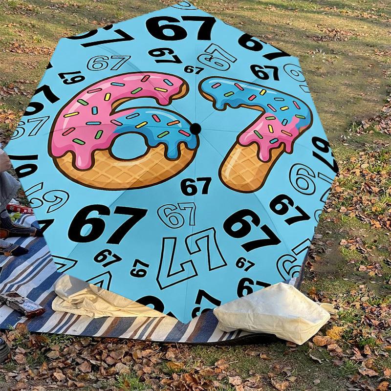 1PC Number 67 Umbrella-8-Rib Reinforced, Automatic Open, Lightweight & Durable, Fashion Accessory for Outdoor, J0337