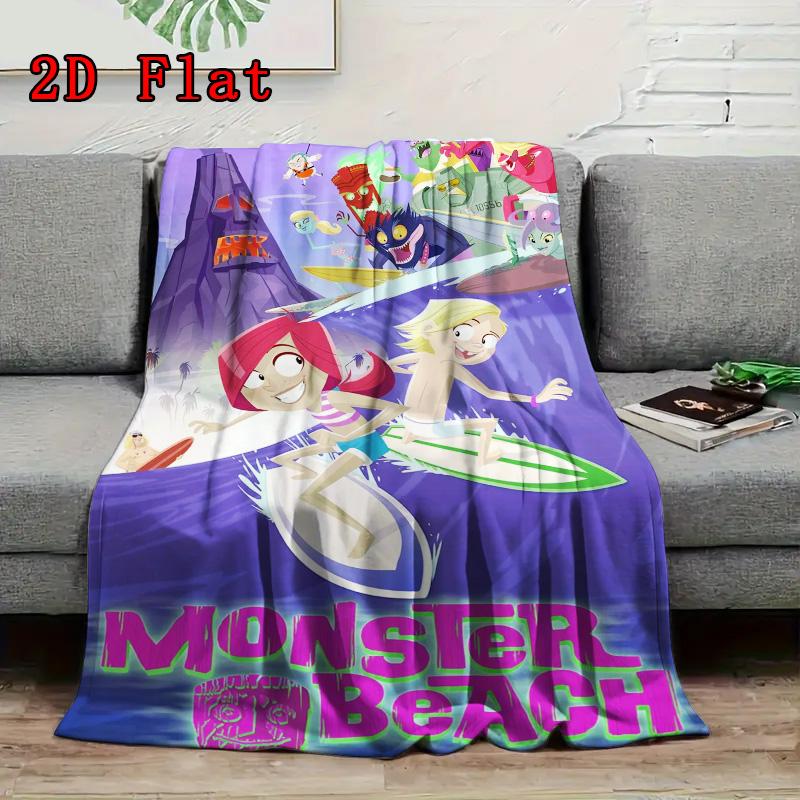 Monster Beach 2D Flat Pattern Flannel Blanket High Quality All Seasons Warmth and Comfort Perfect for Christmas Gifts.DMT0925293
