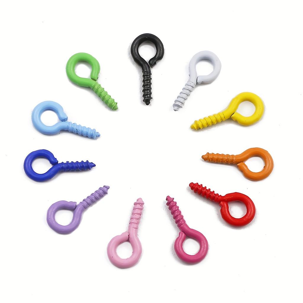 100 ks Barevně lakované kovové očko, hřebík s ovčím okem, hřebík s ovčím rohem, šroubovací hřebík, šroub zinkové slitiny, očka pro ručně vyráběné DIY šperky