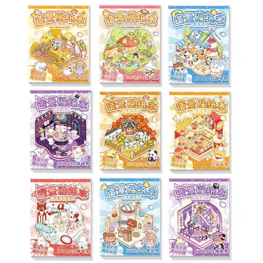 3Pcs Visual Stacking Miniature Landscape Sticker Collection DIY Cabin Scene Sticker Children Gift
