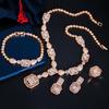Bridal Wedding Necklace, Earrings, Rings, Bracelets, Zircon Set, Wedding Dress Accessories, Square Zircon Four-Piece Set.