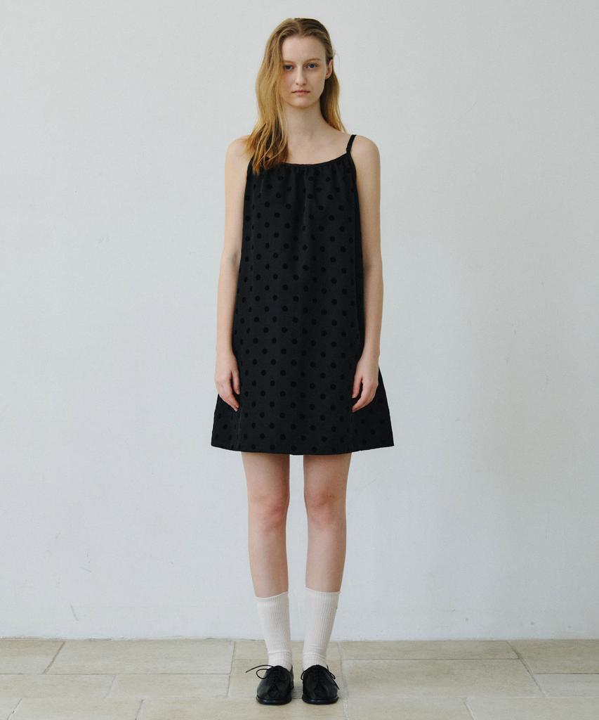 Mais Flocking Dot Mini Dress / Black