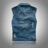 Men Vest Coat Ripped Sleeveless Plus Size Single-breasted Pockets One Tone Lapel Hip Hop Streetwear Soft Cardigan Denim Waist