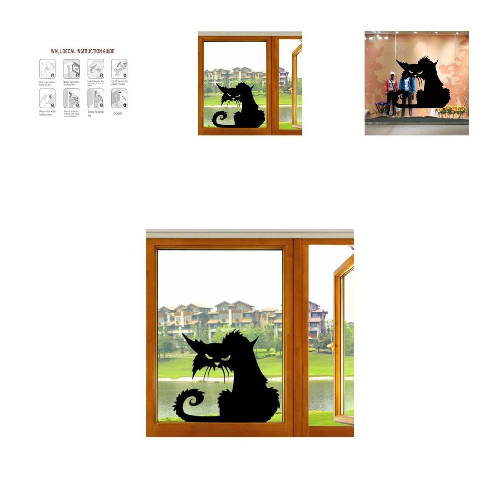 Halloween Terror Cat Shopwindow Wall Stickers Home Decor Room Mural Decals Art