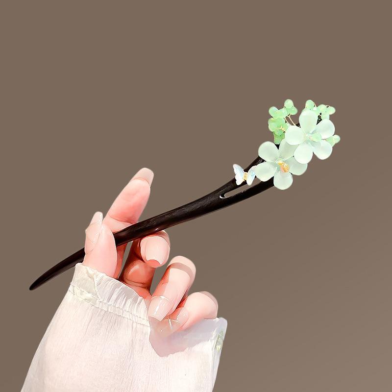 Заколка для волос с цветком из бусин ручной работы: Элегантная деревянная заколка для волос для прически пучок ханьфу