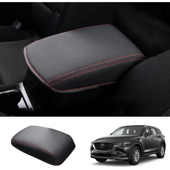2017-2025 CX-5 Center Console Cover for Mazda CX-5, Waterproof&Cushion Leather 2025 CX5 Console Armrest Cover 2023 2024 2025 Mazda CX5 Accessories (for CX-5) Black-Red Line