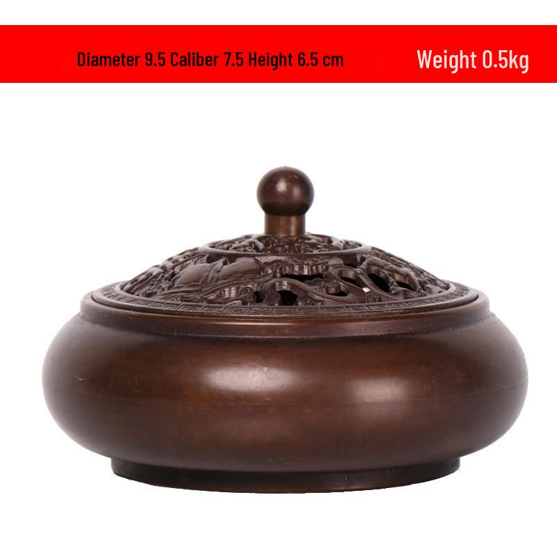 Xuande Copper Incense Burner: Ornate Round Plate for Buddhist Offerings