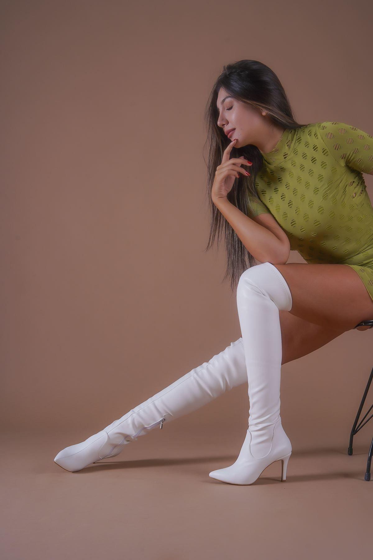 

Женские современные стильные модные сапоги, белые сапоги выше колена с светлячком 35