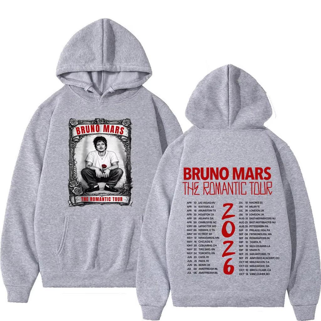 Bruno Mars The Romantic Tour 2026 Print Hoodie Man Woman Vintage Sweatshirt Winter Loose Casual Long Hoodie
