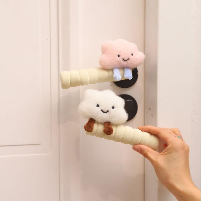 1Pc Anti-static Sponge Doorknob Covers - Cute Plush 3D Cloud Accessories Girls' Bedroom Door Handle Sleeves Winter Home Decor