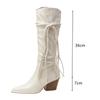 Fashion Autumn Winter Fashion Soft Leather Pleated Women Knee-high Boots Vintage Faux Suede Western Cowboy High heels Knight Boots Shoes