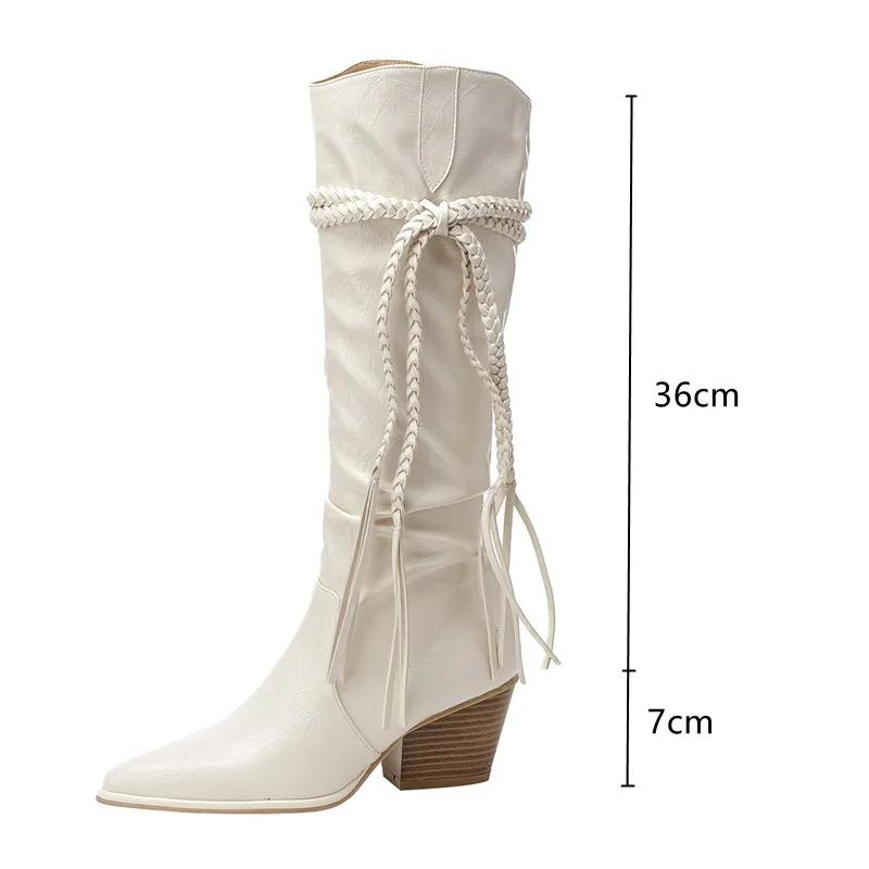 Fashion Autumn Winter Fashion Soft Leather Pleated Women Knee-high Boots Vintage Faux Suede Western Cowboy High heels Knight Boots Shoes
