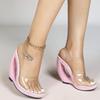 Women's Thick Heel Sandals - Transparent One-Strap Slip-On High Heels Crystal Heel, Outdoor-Wear Open-Toe Sandals LFD-907188-1