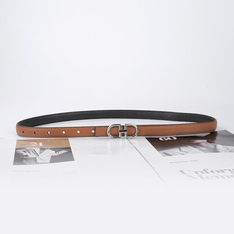 Lychee Pattern First Layer Cowhide Women'S Genuine Leather Women'S Belt Casual Pants Jeans Thin Two-Sided Belt Available