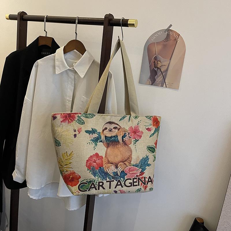 

Большая вместительная льняная сумка для женщин 2024 года, новая сумка для поездок на работу, женская модная сумка через плечо из мешковины