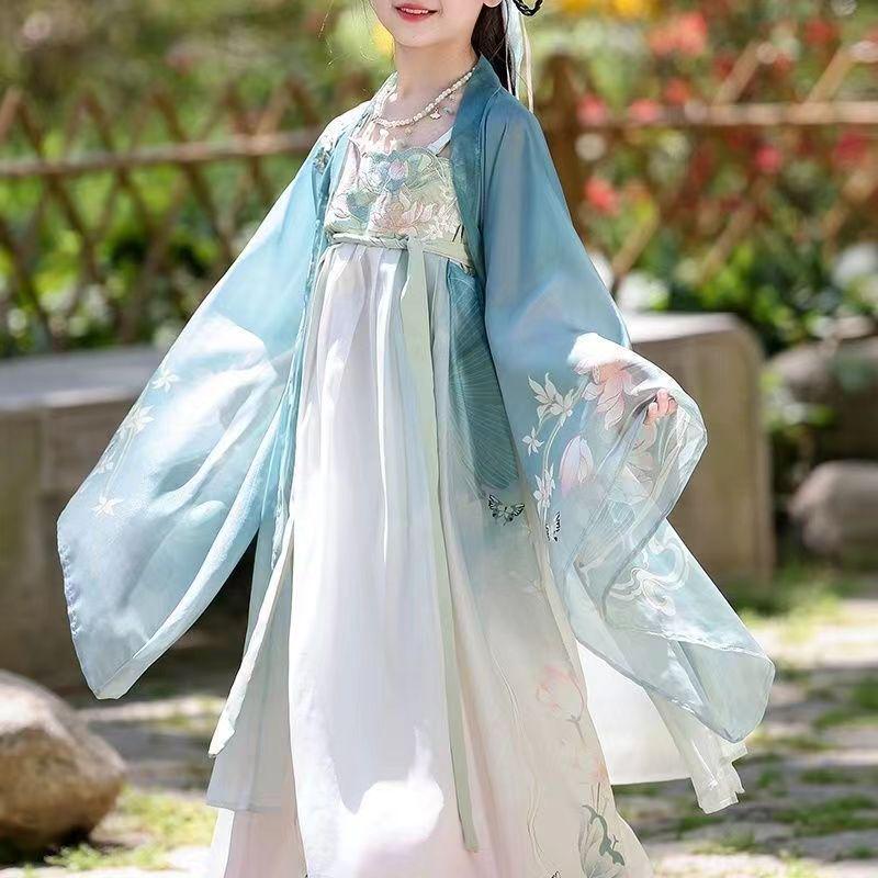 2026 Sommer Hanfu Prinzessinnen Tang-Anzug für Mädchen - Stilvolles Antikes Feen-Design mit großen fließenden Ärmeln