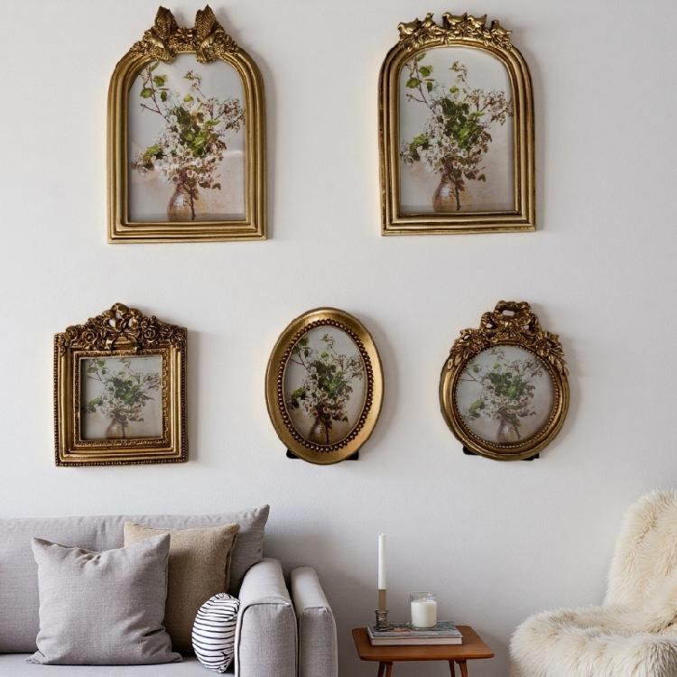 Antique Ornate Photo Frame with Florals Relief Retro Picture Frame Wall and Tabletop Display for Home Decors Art Gallery