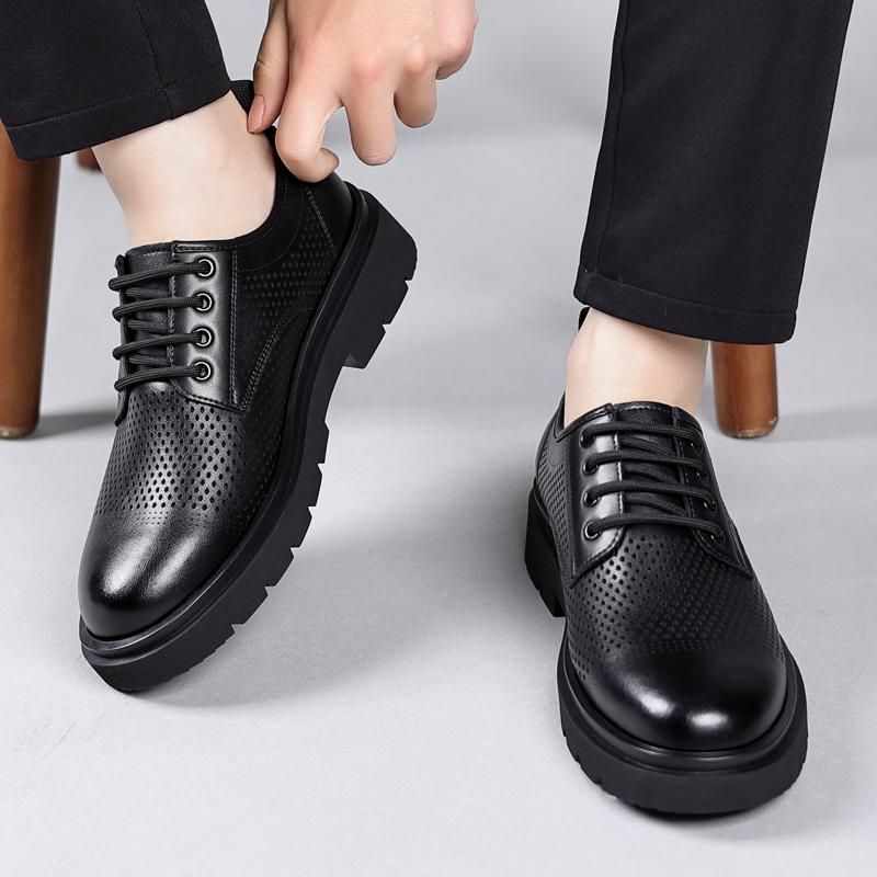 Breathable men's leather shoes Trendy and Thick Bottom Styles Fashion Party Retro Comfort Shoes Black Plus Size-46 Luxury