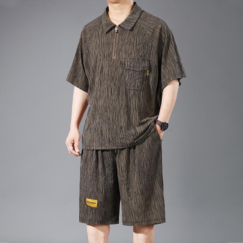 Nadměrná velikost 4XL-10XL Oversized Polo Tričko Letní Šortky Sety Vintage Oblečení Pánské 2dílná Sada