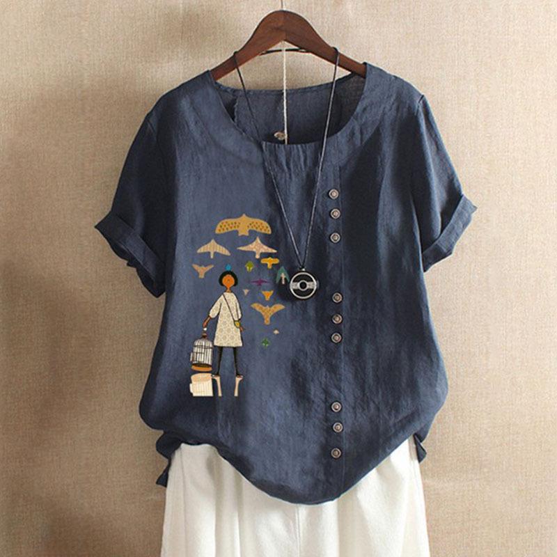 GMXIA Women's Fashion Casual Summer Short Sleeve O-Neck Blouses & Shirts