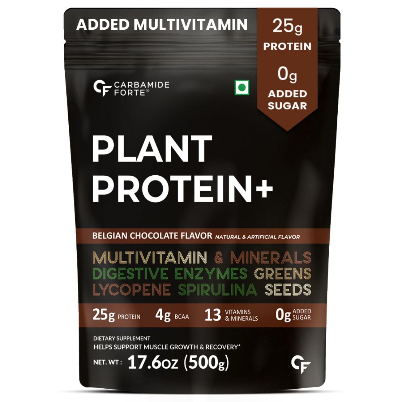 

Carbamide Forte Plant Protein Powder 500g - Belgian Chocolate Vegan Protein with Multivitamins & Digestive Support