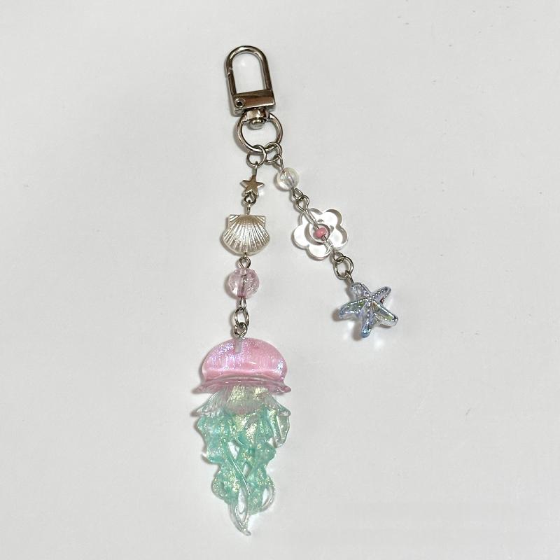 Creative Jelly Color Jellyfish Star Keychain Y2K Beaded Pendant Phone Chain Car Keyring Bag Hanging Decoration Ornament Gifts
