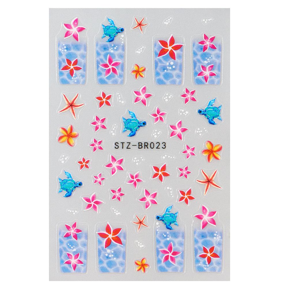 Nail Art Stickers, French Summer Ocean Flowers, Turtles, Starfish Stickers, Adhesive Nail Art Stickers