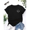 Smile Face Print Casual T-Shirt, Round Neck Short Sleeve Elastic Comfortable Sport T-Shirt, Women'S Blouse