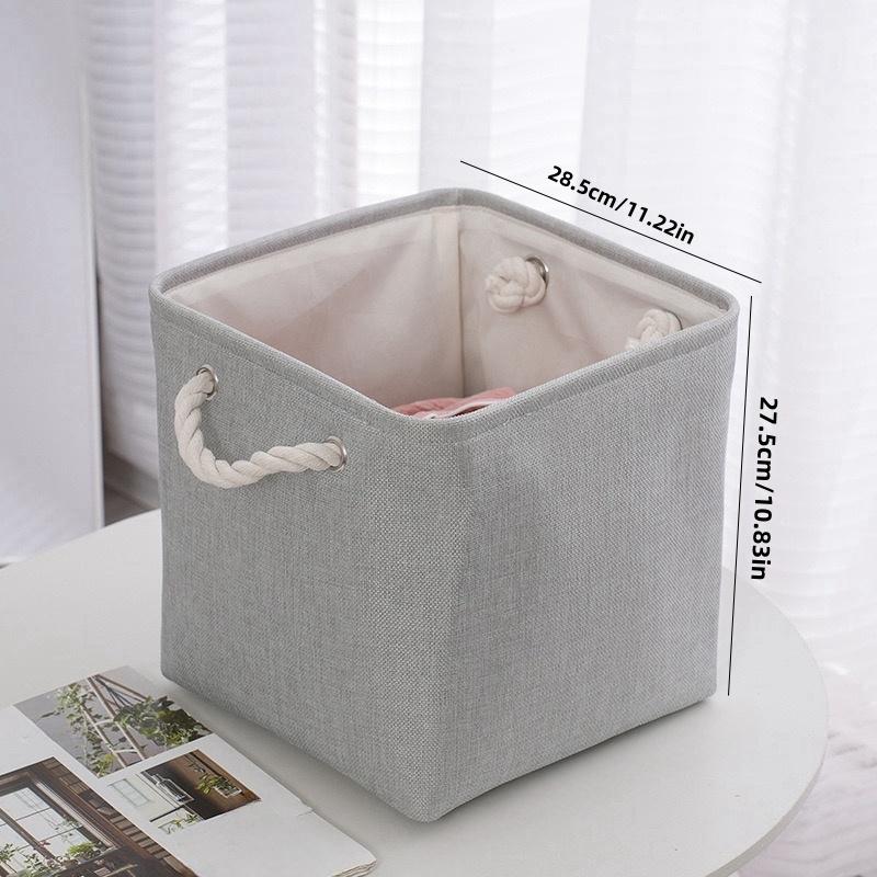 2Pcs/Cotton and Linen Storage Basket Large Capacity Foldable Storage Basket Household Clothing Organizer Basket