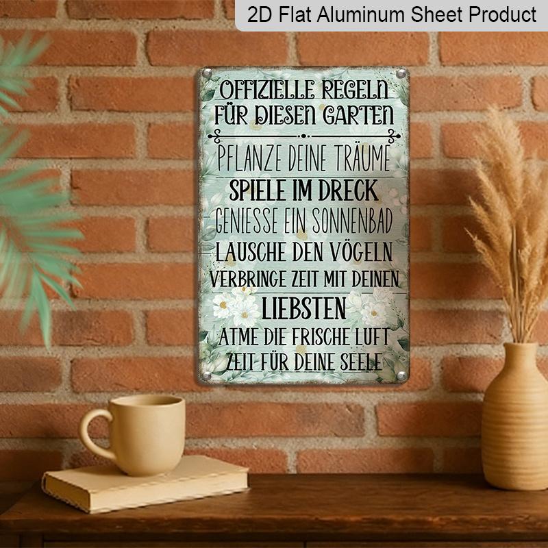 2D Flat, 1pc "Official Rules For This Garden" Aluminium Sign - 8"x12" English Garden Rules Decor, Floral Daisy Vintage Wall Art, Perfect for Patio