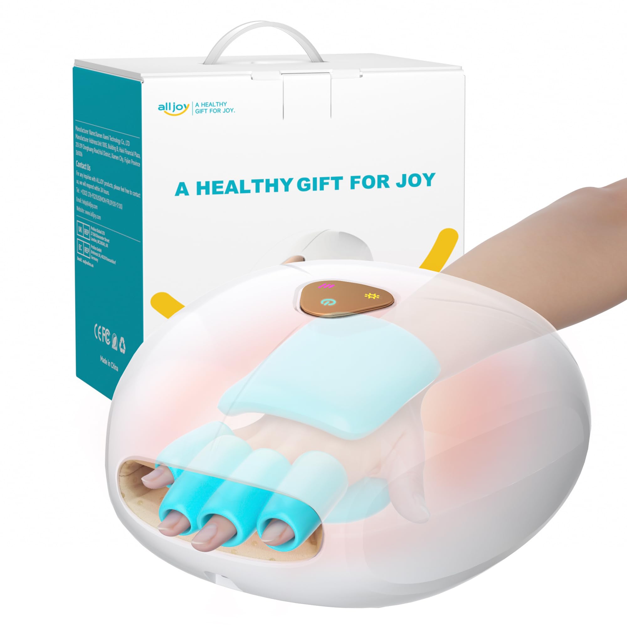 

ALLJOY Устройство для релаксации рук с подушками безопасности для массажа обеих рук, ладони и пальцев, беспроводное, с чехлом для хранения рук. День уважения к пожилым людям белый