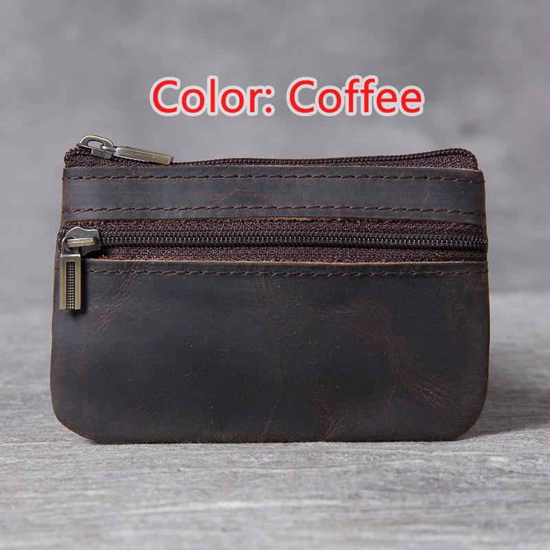 Primul strat din piele de vacă Mini mic Suport card de schimb Nou retro din piele lucrată manual Husă pentru permis de conducere Geantă cu fermoar pentru monede Poșete subțiri Portofel