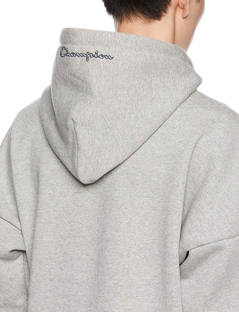 Champion Half Large Script Logo Oxford Size M Men's Hoodie, Fleece-Lined, Sleeves, Logo, Print, C3-N119, Gray,