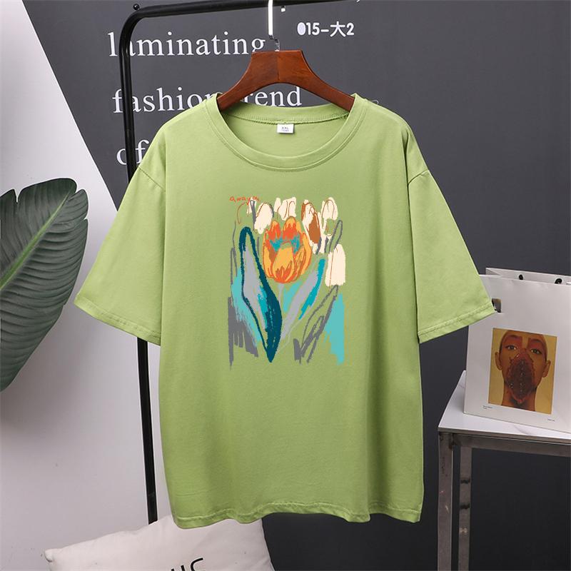 

Футболка с цветочным принтом, винтажные футболки большого размера, женская уличная одежда, женские топы, футболки XXL зелёный