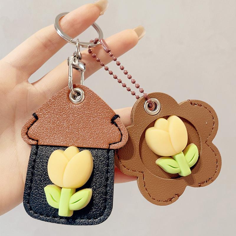 2PCS/Set Keyrings Convenient 3D Tulip Design Accessories Keychain Cute Access Card Holder Multi-Functional Multicolor