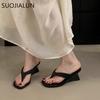 Fashion SUOJIALUN 2025 Summer New Brand Women Slipper Fashion Narrow Band Ladies Elegant Flip Flops High Wedge Heel Dress Sandal Pumps